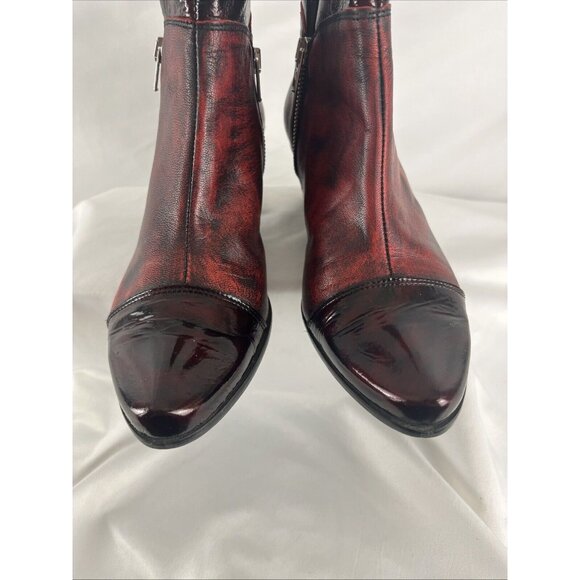 Un Tour en Ville Burgundy Distressed-Look Booties Womens EU Size 37 - Picture 3 of 9
